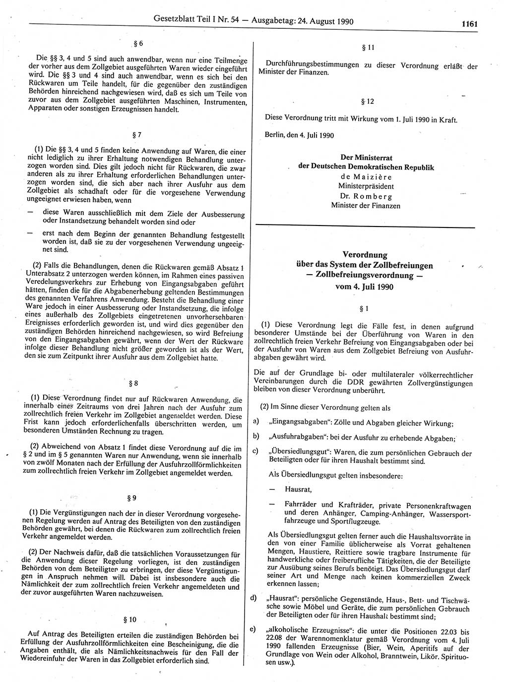 Gesetzblatt (GBl.) der Deutschen Demokratischen Republik (DDR) Teil Ⅰ 1990, Seite 1161 (GBl. DDR Ⅰ 1990, S. 1161)