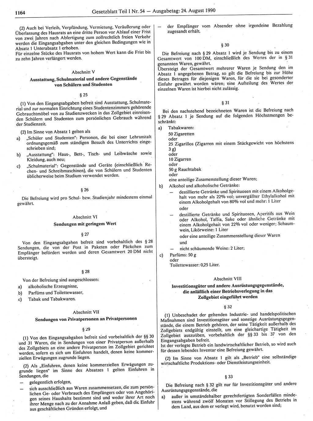 Gesetzblatt (GBl.) der Deutschen Demokratischen Republik (DDR) Teil Ⅰ 1990, Seite 1164 (GBl. DDR Ⅰ 1990, S. 1164)