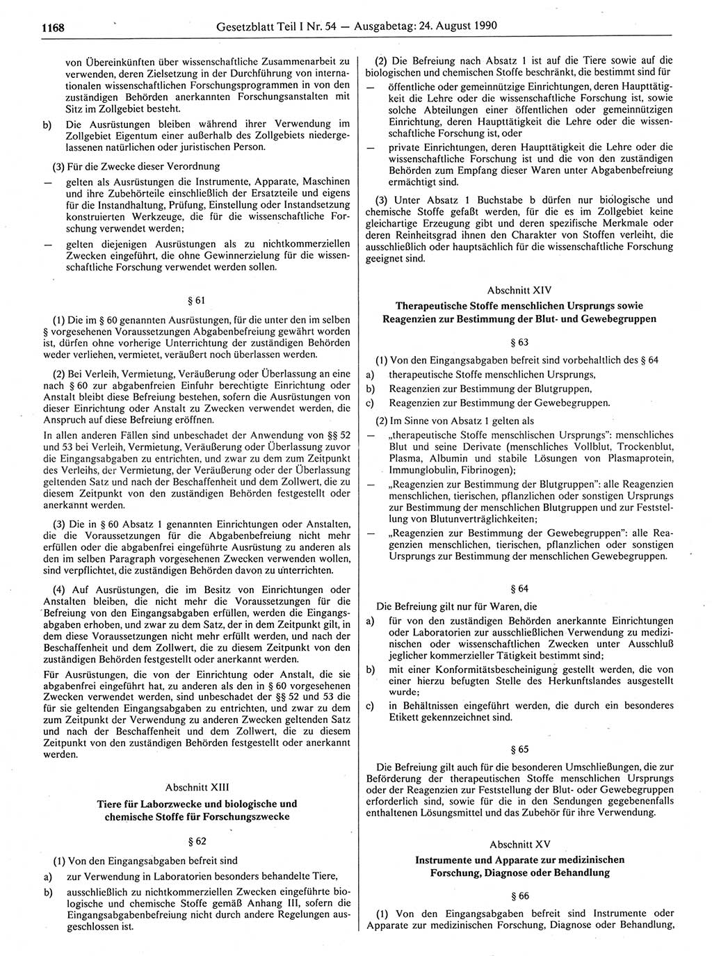 Gesetzblatt (GBl.) der Deutschen Demokratischen Republik (DDR) Teil Ⅰ 1990, Seite 1168 (GBl. DDR Ⅰ 1990, S. 1168)
