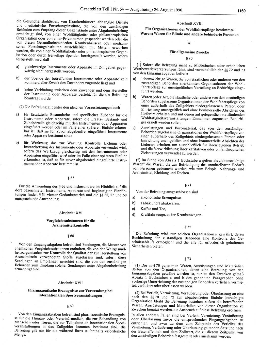 Gesetzblatt (GBl.) der Deutschen Demokratischen Republik (DDR) Teil Ⅰ 1990, Seite 1169 (GBl. DDR Ⅰ 1990, S. 1169)