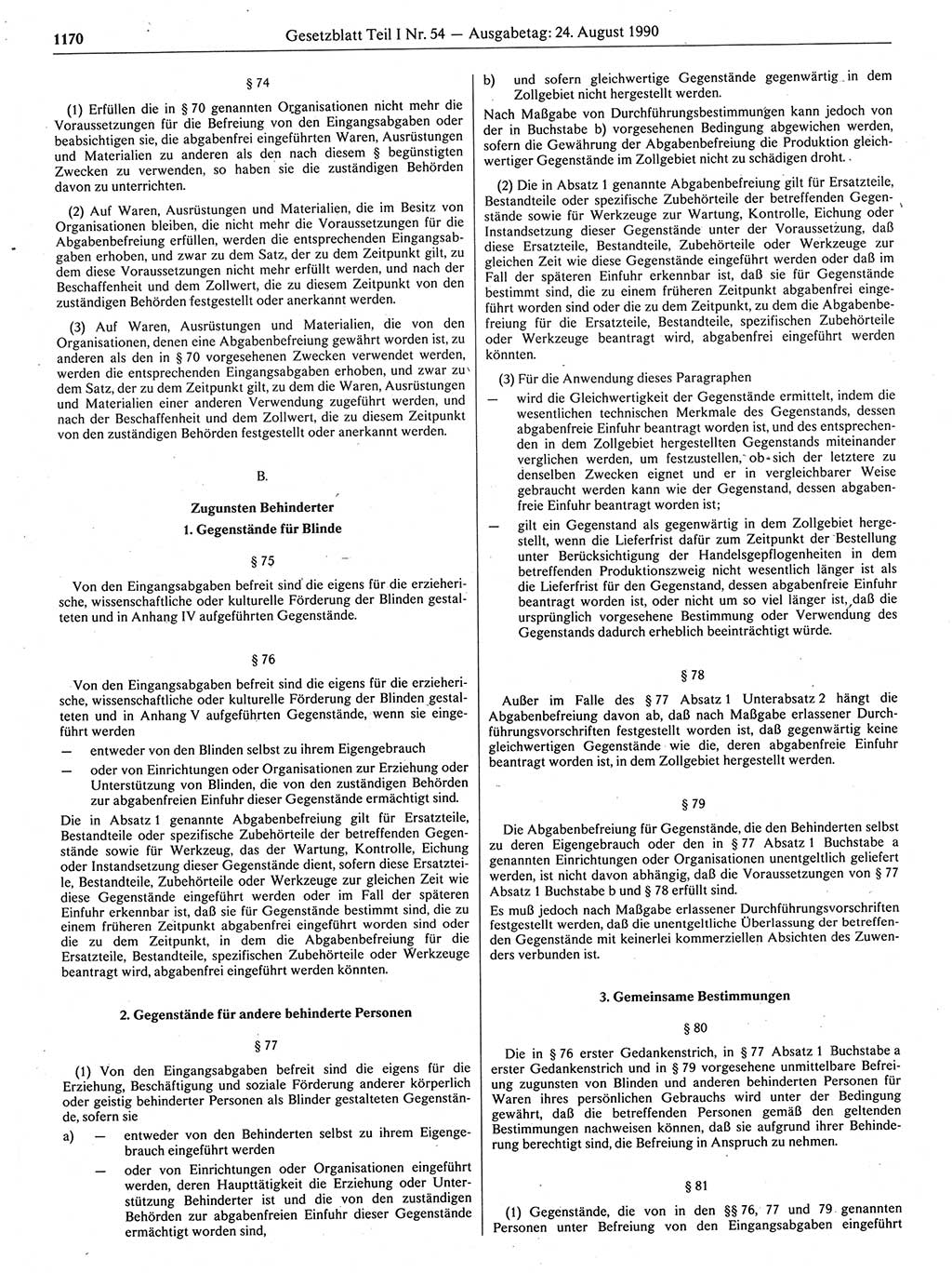 Gesetzblatt (GBl.) der Deutschen Demokratischen Republik (DDR) Teil Ⅰ 1990, Seite 1170 (GBl. DDR Ⅰ 1990, S. 1170)