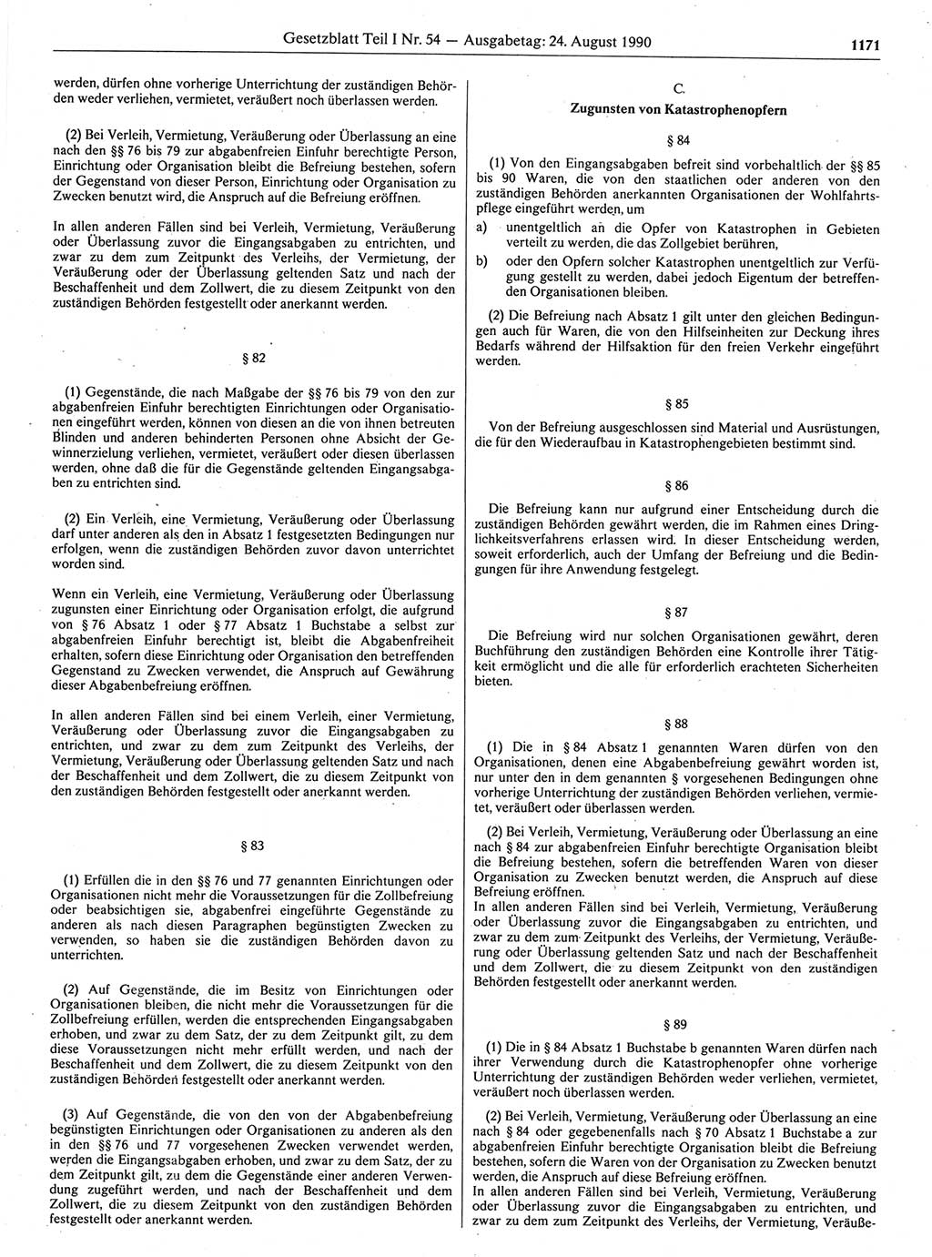 Gesetzblatt (GBl.) der Deutschen Demokratischen Republik (DDR) Teil Ⅰ 1990, Seite 1171 (GBl. DDR Ⅰ 1990, S. 1171)