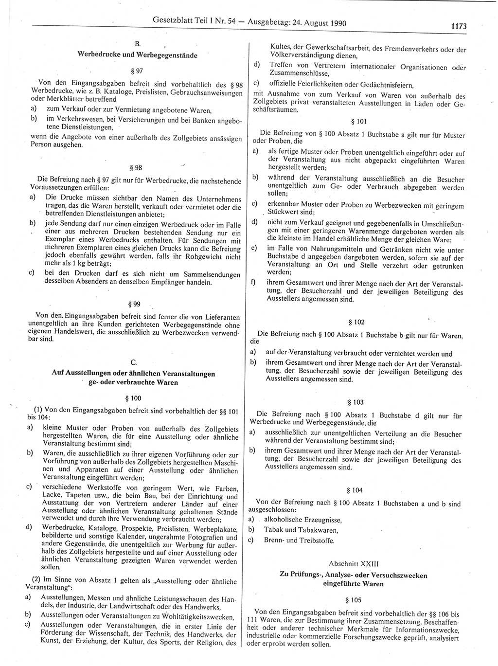 Gesetzblatt (GBl.) der Deutschen Demokratischen Republik (DDR) Teil Ⅰ 1990, Seite 1173 (GBl. DDR Ⅰ 1990, S. 1173)