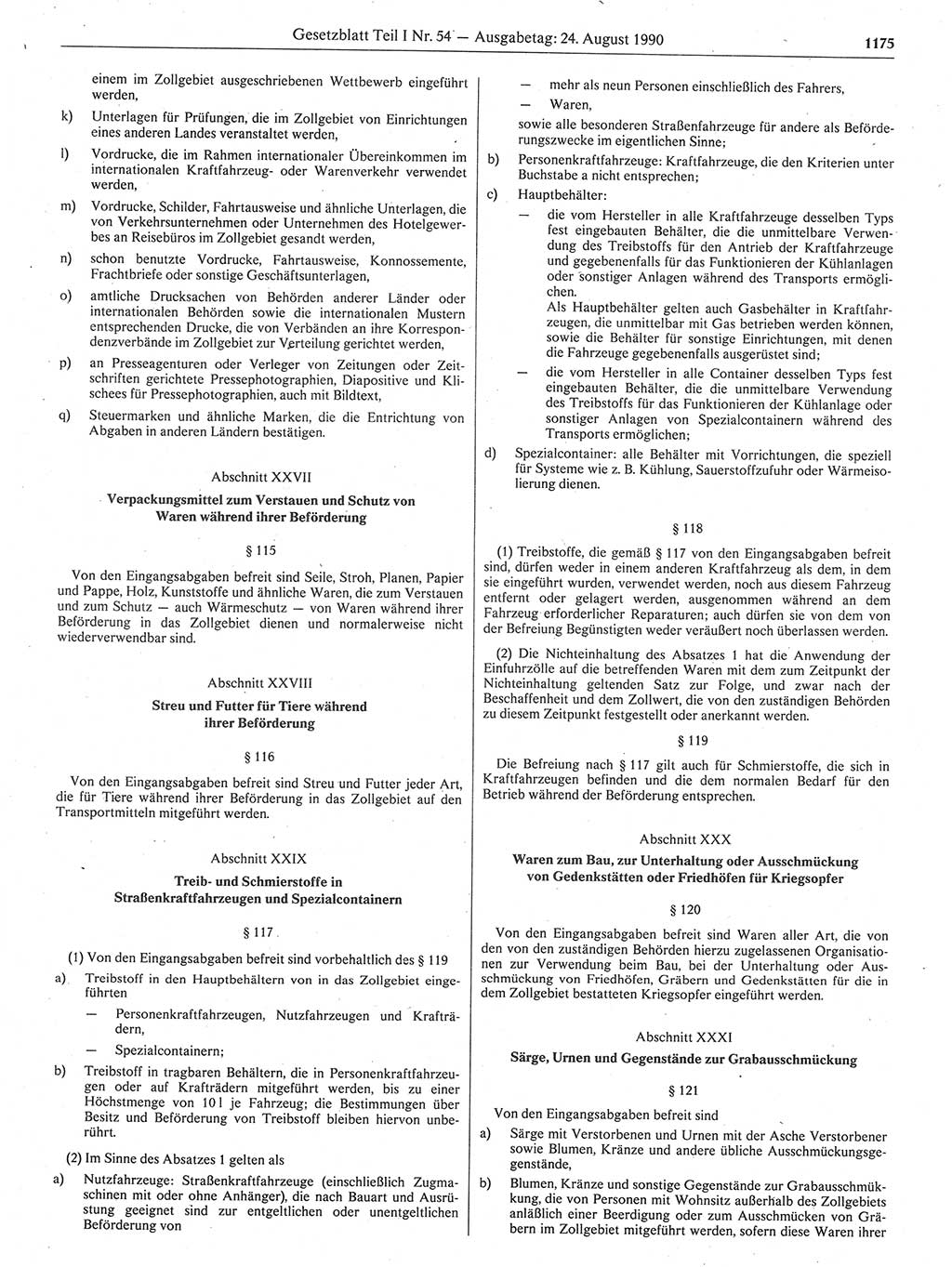 Gesetzblatt (GBl.) der Deutschen Demokratischen Republik (DDR) Teil Ⅰ 1990, Seite 1175 (GBl. DDR Ⅰ 1990, S. 1175)