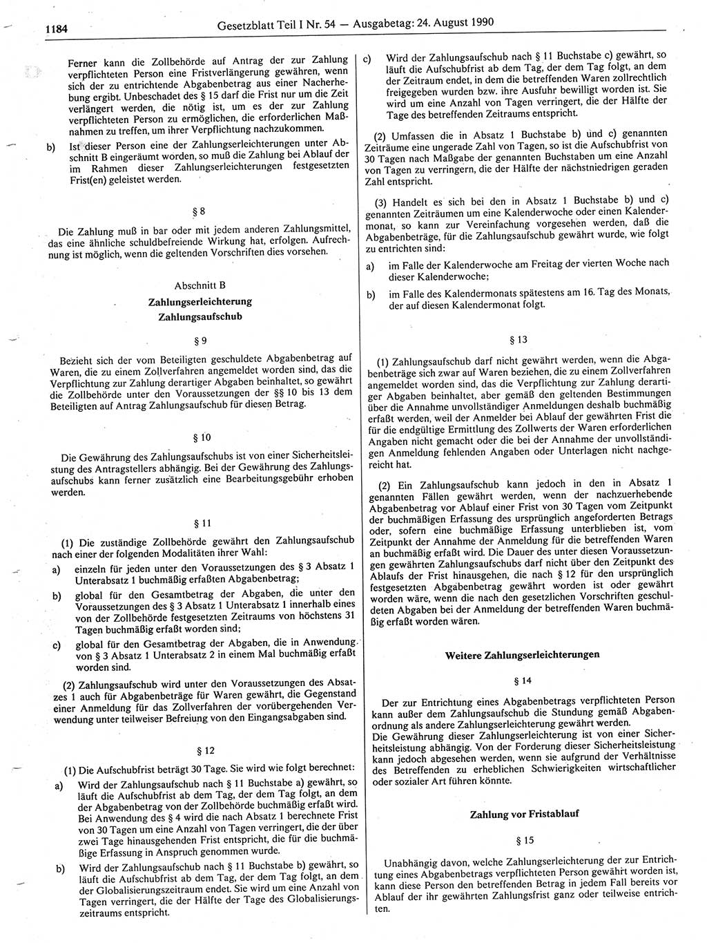 Gesetzblatt (GBl.) der Deutschen Demokratischen Republik (DDR) Teil Ⅰ 1990, Seite 1184 (GBl. DDR Ⅰ 1990, S. 1184)