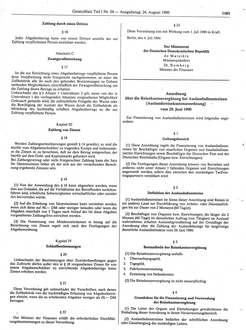 Gesetzblatt (GBl.) der Deutschen Demokratischen Republik (DDR) Teil Ⅰ 1990, Seite 1185 (GBl. DDR Ⅰ 1990, S. 1185)