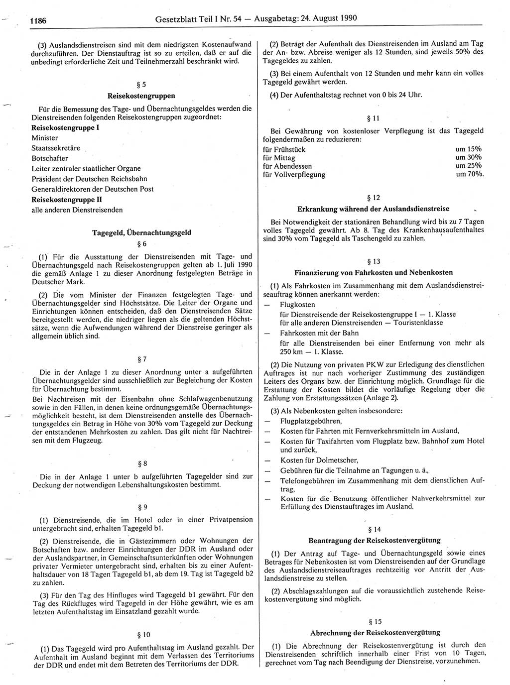 Gesetzblatt (GBl.) der Deutschen Demokratischen Republik (DDR) Teil Ⅰ 1990, Seite 1186 (GBl. DDR Ⅰ 1990, S. 1186)