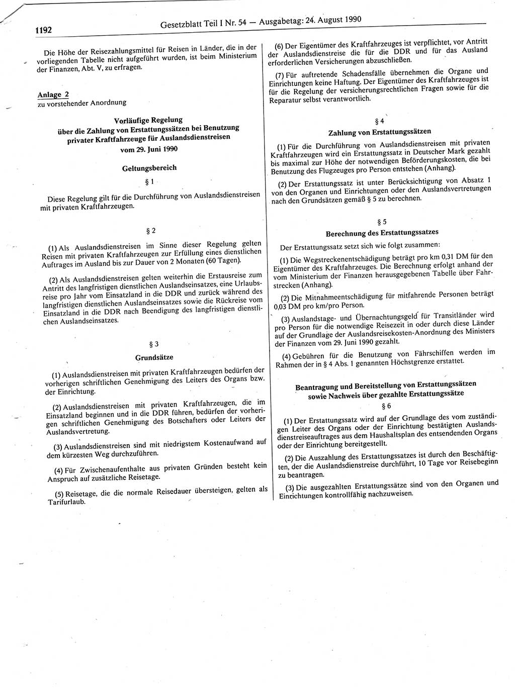 Gesetzblatt (GBl.) der Deutschen Demokratischen Republik (DDR) Teil Ⅰ 1990, Seite 1192 (GBl. DDR Ⅰ 1990, S. 1192)