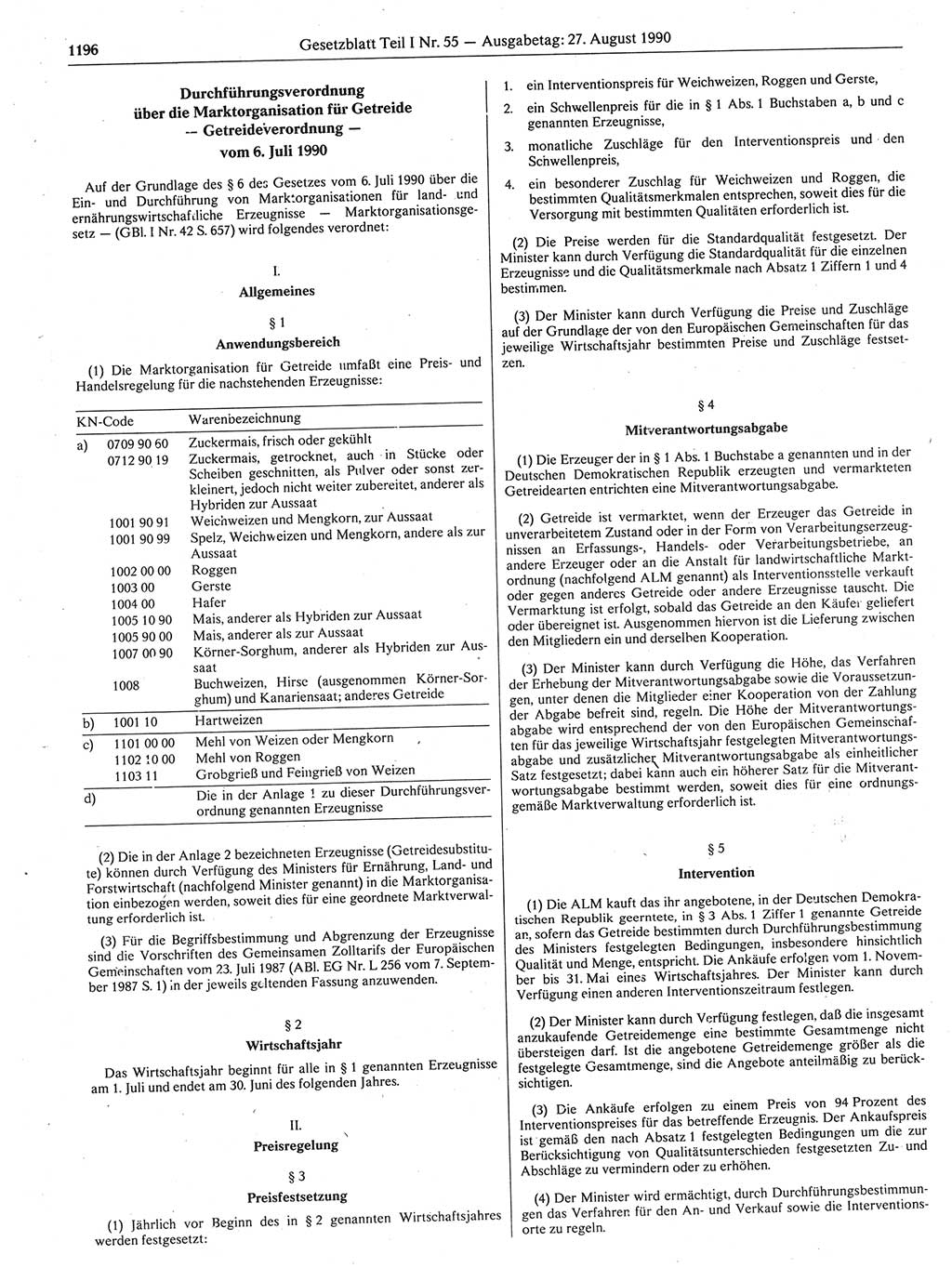 Gesetzblatt (GBl.) der Deutschen Demokratischen Republik (DDR) Teil Ⅰ 1990, Seite 1196 (GBl. DDR Ⅰ 1990, S. 1196)