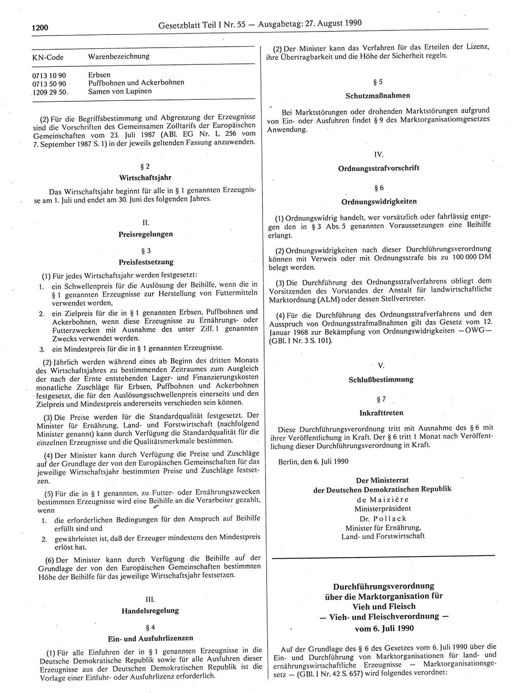 Gesetzblatt (GBl.) der Deutschen Demokratischen Republik (DDR) Teil Ⅰ 1990, Seite 1200 (GBl. DDR Ⅰ 1990, S. 1200)