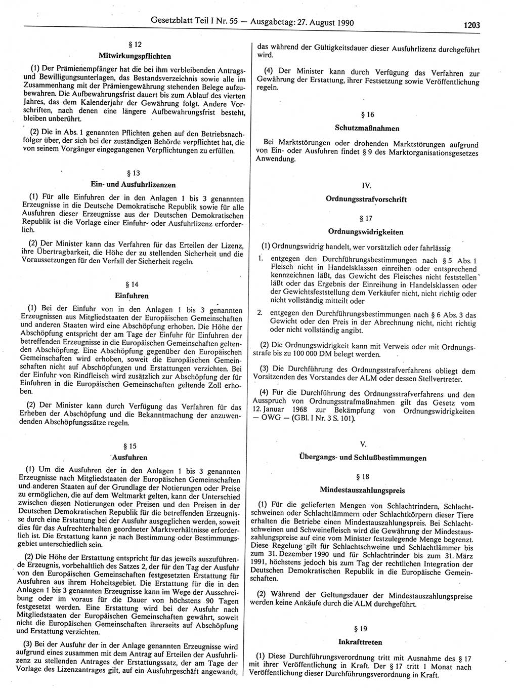 Gesetzblatt (GBl.) der Deutschen Demokratischen Republik (DDR) Teil Ⅰ 1990, Seite 1203 (GBl. DDR Ⅰ 1990, S. 1203)