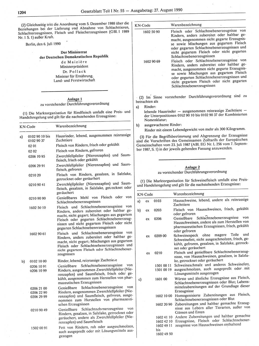 Gesetzblatt (GBl.) der Deutschen Demokratischen Republik (DDR) Teil Ⅰ 1990, Seite 1204 (GBl. DDR Ⅰ 1990, S. 1204)