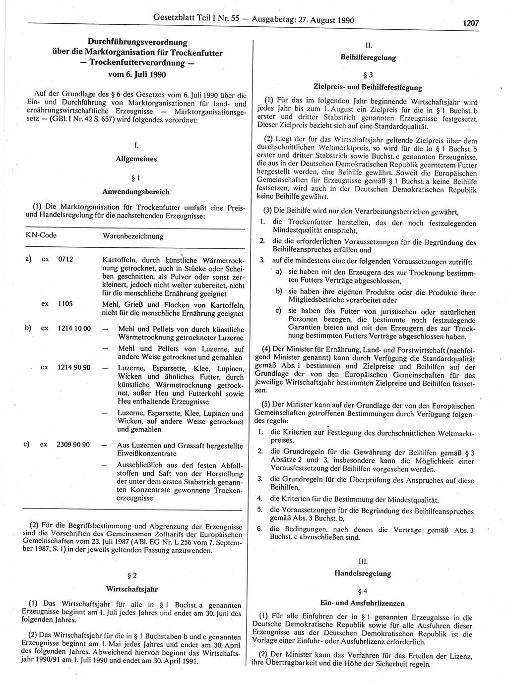 Gesetzblatt (GBl.) der Deutschen Demokratischen Republik (DDR) Teil Ⅰ 1990, Seite 1207 (GBl. DDR Ⅰ 1990, S. 1207)