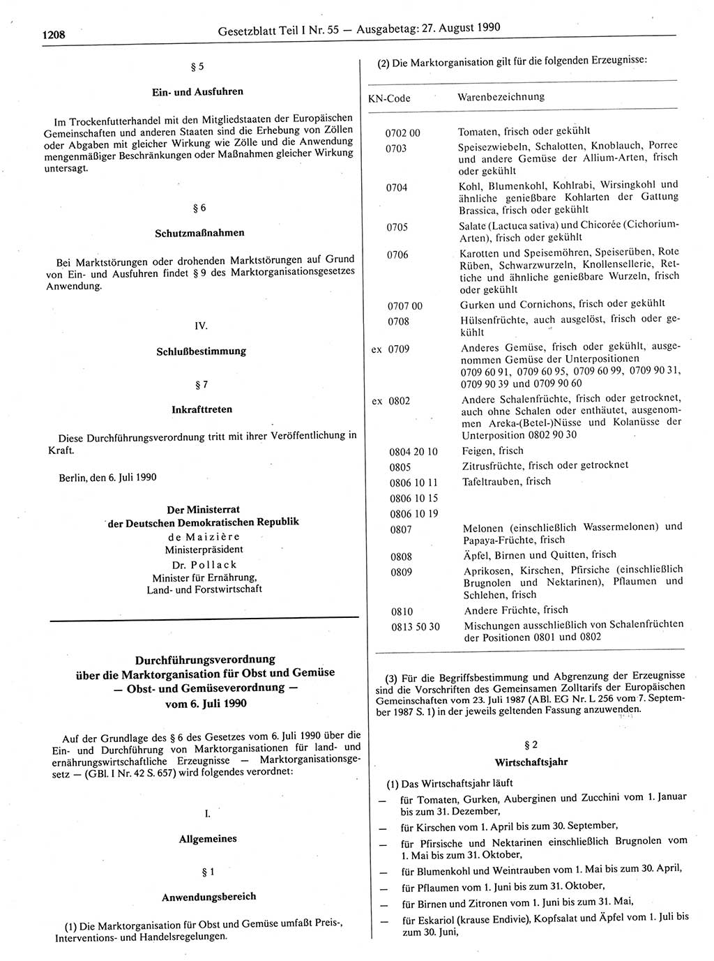 Gesetzblatt (GBl.) der Deutschen Demokratischen Republik (DDR) Teil Ⅰ 1990, Seite 1208 (GBl. DDR Ⅰ 1990, S. 1208)