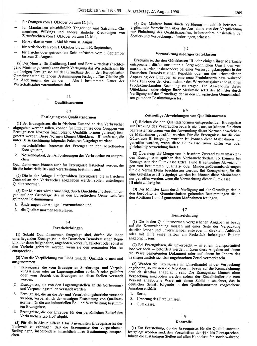 Gesetzblatt (GBl.) der Deutschen Demokratischen Republik (DDR) Teil Ⅰ 1990, Seite 1209 (GBl. DDR Ⅰ 1990, S. 1209)