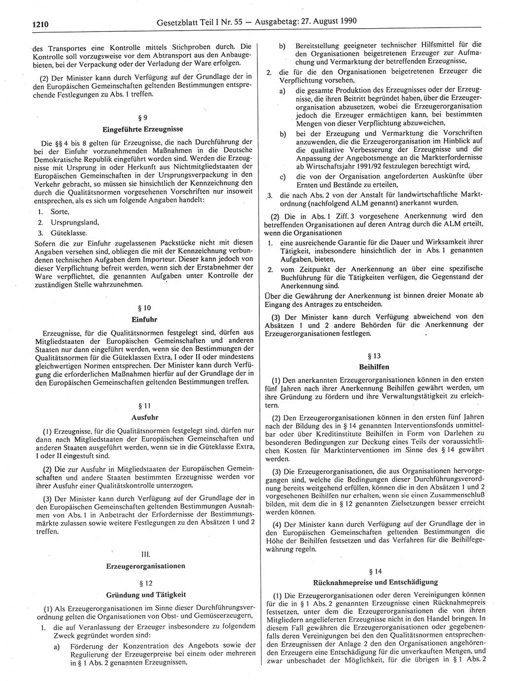 Gesetzblatt (GBl.) der Deutschen Demokratischen Republik (DDR) Teil Ⅰ 1990, Seite 1210 (GBl. DDR Ⅰ 1990, S. 1210)