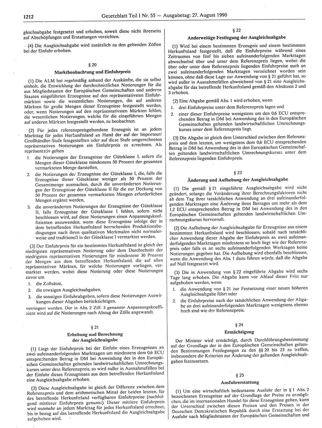 Gesetzblatt (GBl.) der Deutschen Demokratischen Republik (DDR) Teil Ⅰ 1990, Seite 1212 (GBl. DDR Ⅰ 1990, S. 1212)
