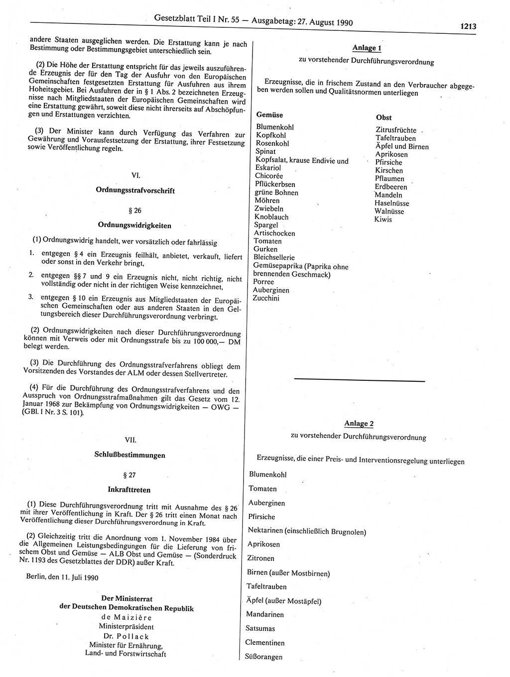 Gesetzblatt (GBl.) der Deutschen Demokratischen Republik (DDR) Teil Ⅰ 1990, Seite 1213 (GBl. DDR Ⅰ 1990, S. 1213)
