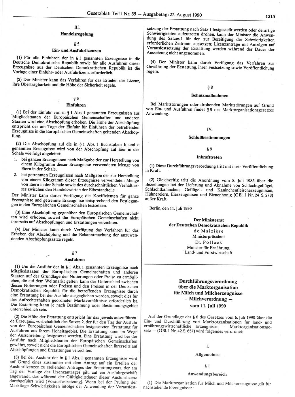 Gesetzblatt (GBl.) der Deutschen Demokratischen Republik (DDR) Teil Ⅰ 1990, Seite 1215 (GBl. DDR Ⅰ 1990, S. 1215)