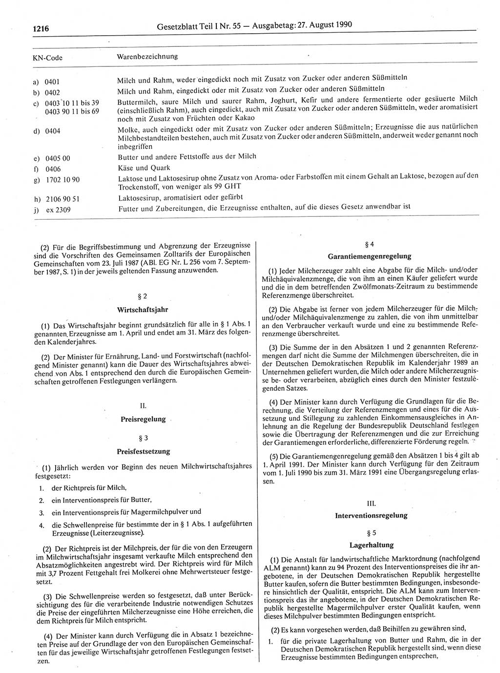Gesetzblatt (GBl.) der Deutschen Demokratischen Republik (DDR) Teil Ⅰ 1990, Seite 1216 (GBl. DDR Ⅰ 1990, S. 1216)