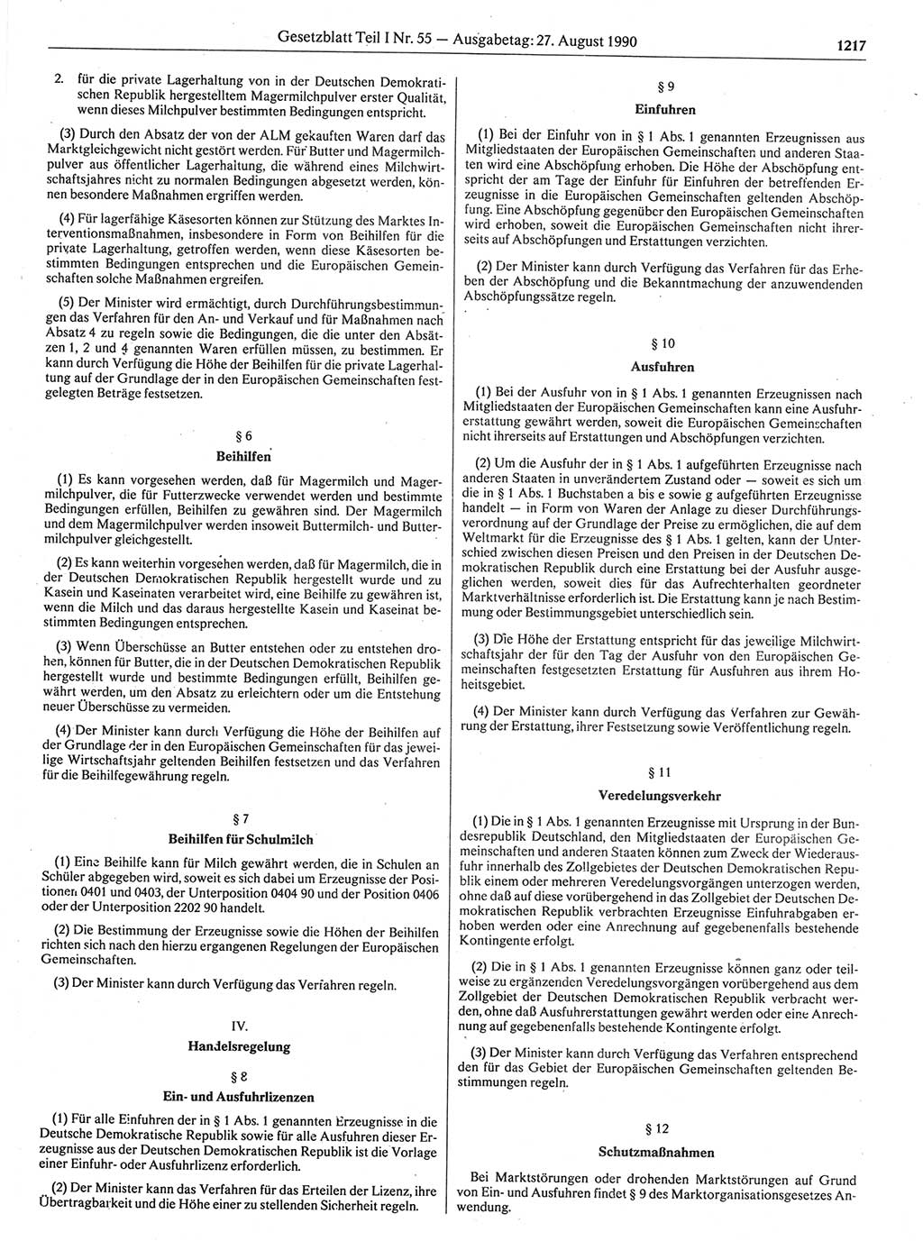 Gesetzblatt (GBl.) der Deutschen Demokratischen Republik (DDR) Teil Ⅰ 1990, Seite 1217 (GBl. DDR Ⅰ 1990, S. 1217)
