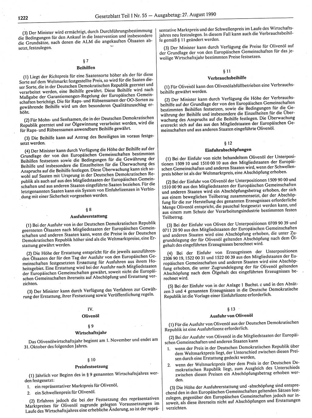 Gesetzblatt (GBl.) der Deutschen Demokratischen Republik (DDR) Teil Ⅰ 1990, Seite 1222 (GBl. DDR Ⅰ 1990, S. 1222)