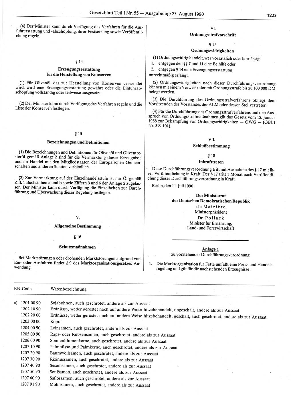 Gesetzblatt (GBl.) der Deutschen Demokratischen Republik (DDR) Teil Ⅰ 1990, Seite 1223 (GBl. DDR Ⅰ 1990, S. 1223)