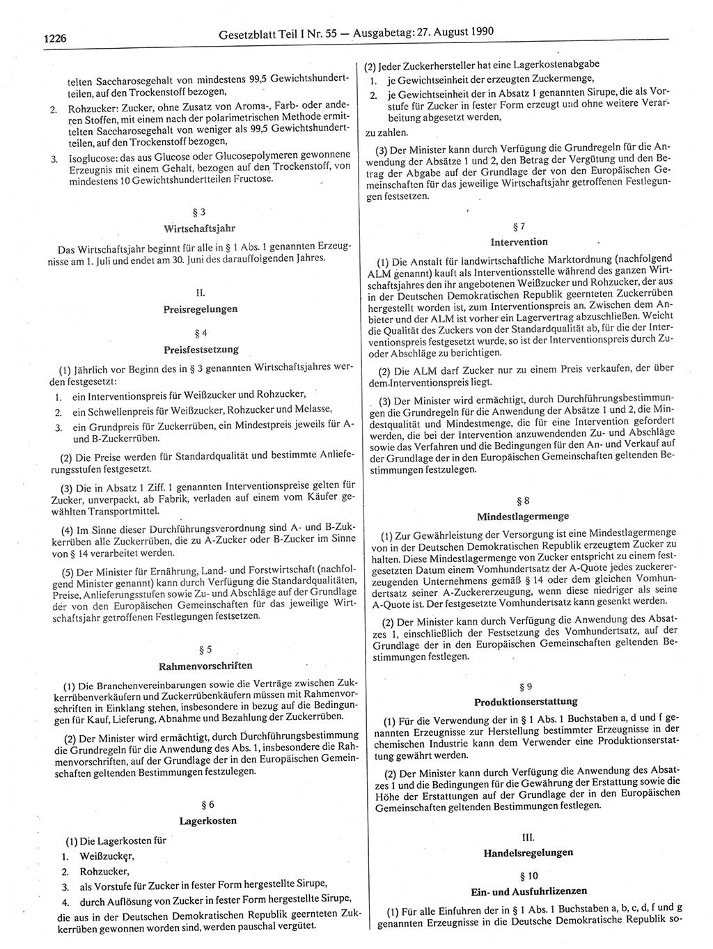 Gesetzblatt (GBl.) der Deutschen Demokratischen Republik (DDR) Teil Ⅰ 1990, Seite 1226 (GBl. DDR Ⅰ 1990, S. 1226)