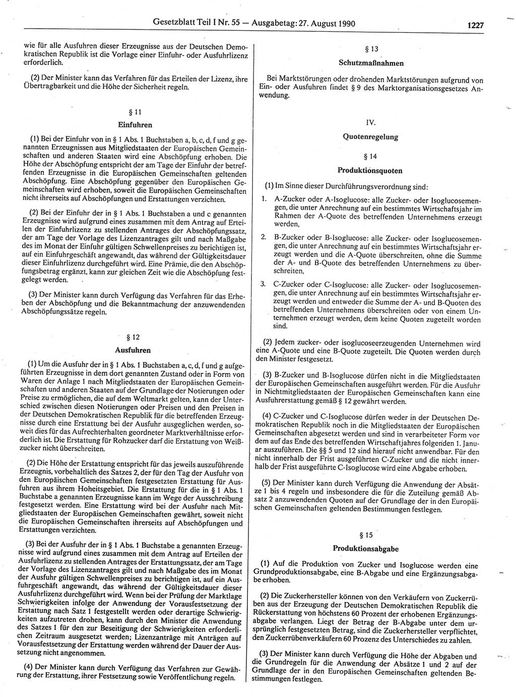 Gesetzblatt (GBl.) der Deutschen Demokratischen Republik (DDR) Teil Ⅰ 1990, Seite 1227 (GBl. DDR Ⅰ 1990, S. 1227)