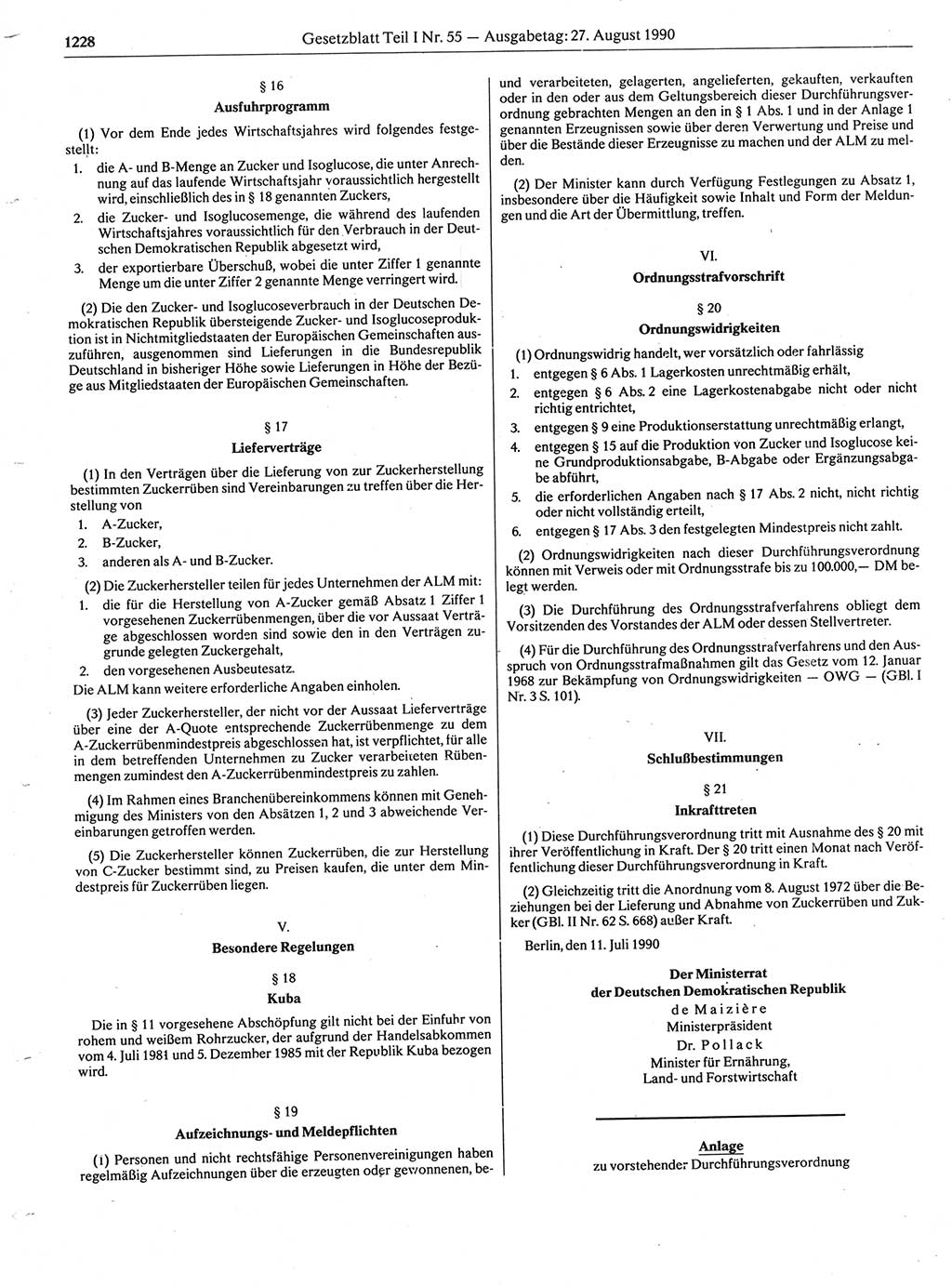 Gesetzblatt (GBl.) der Deutschen Demokratischen Republik (DDR) Teil Ⅰ 1990, Seite 1228 (GBl. DDR Ⅰ 1990, S. 1228)
