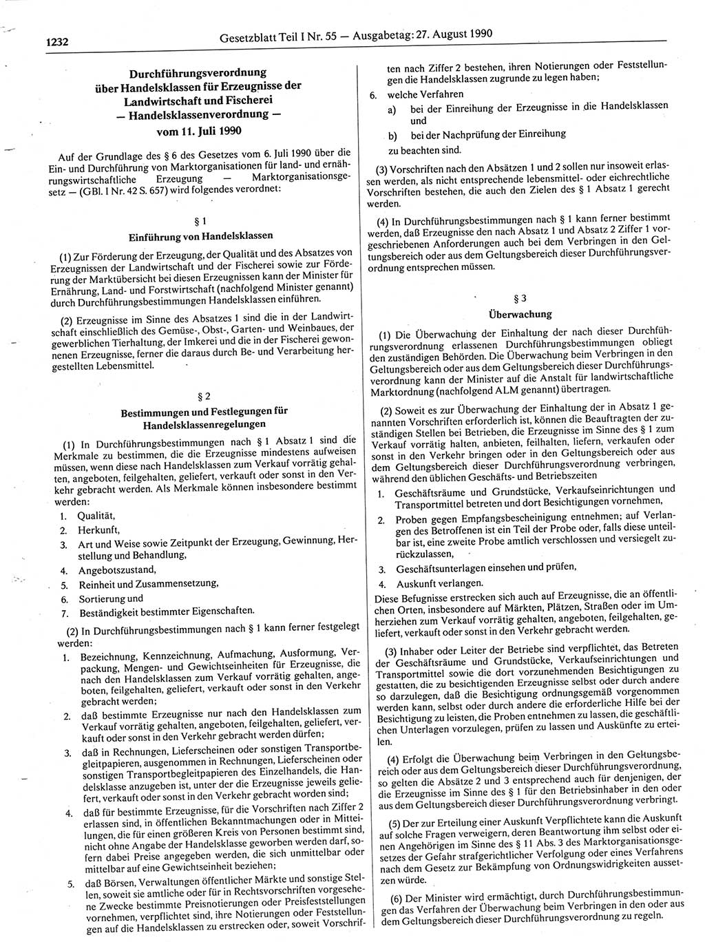 Gesetzblatt (GBl.) der Deutschen Demokratischen Republik (DDR) Teil Ⅰ 1990, Seite 1232 (GBl. DDR Ⅰ 1990, S. 1232)