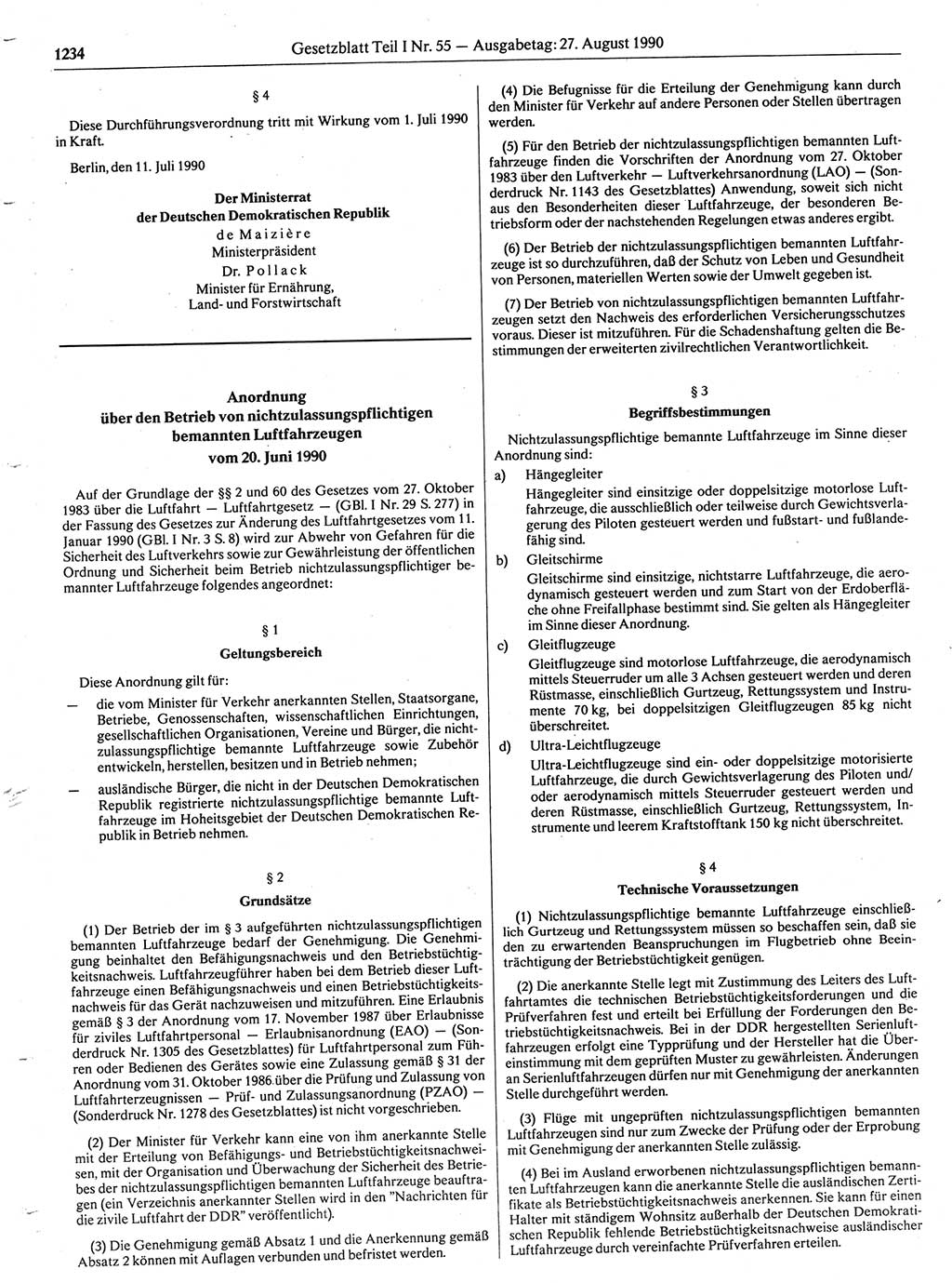 Gesetzblatt (GBl.) der Deutschen Demokratischen Republik (DDR) Teil Ⅰ 1990, Seite 1234 (GBl. DDR Ⅰ 1990, S. 1234)