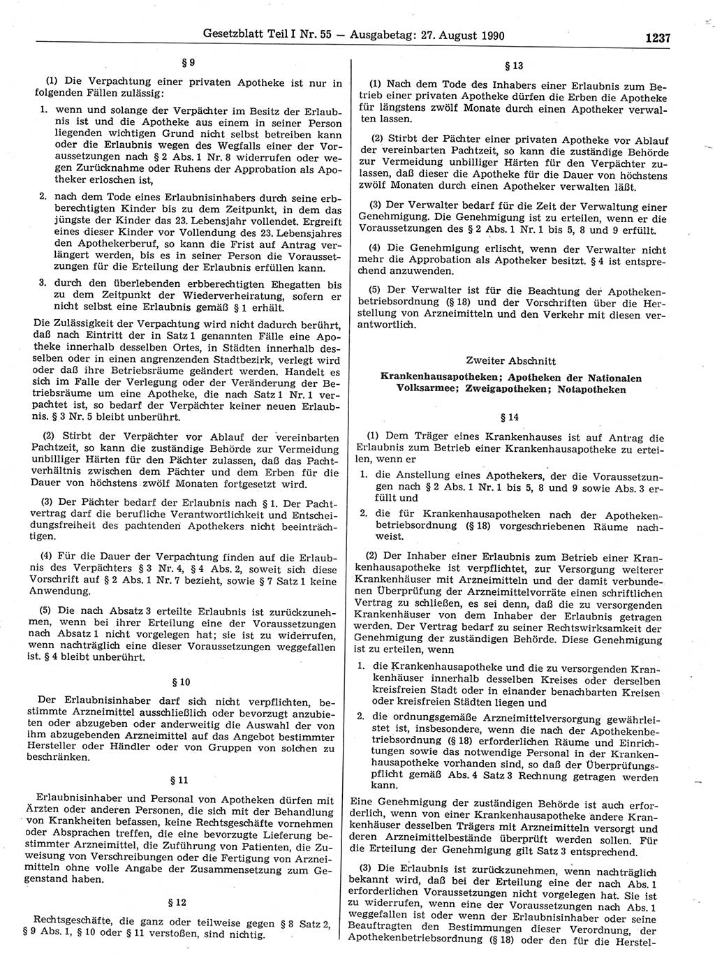 Gesetzblatt (GBl.) der Deutschen Demokratischen Republik (DDR) Teil Ⅰ 1990, Seite 1237 (GBl. DDR Ⅰ 1990, S. 1237)