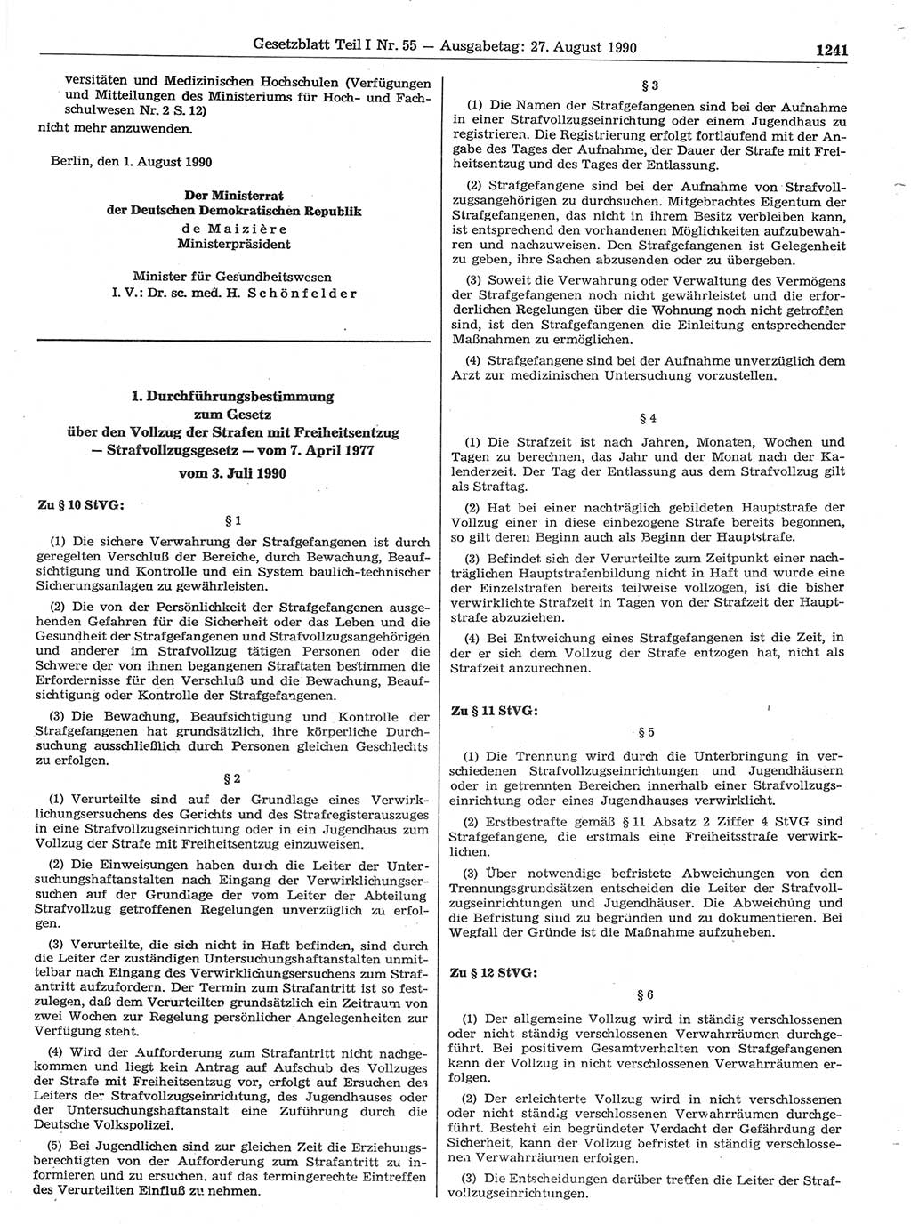Gesetzblatt (GBl.) der Deutschen Demokratischen Republik (DDR) Teil Ⅰ 1990, Seite 1241 (GBl. DDR Ⅰ 1990, S. 1241)