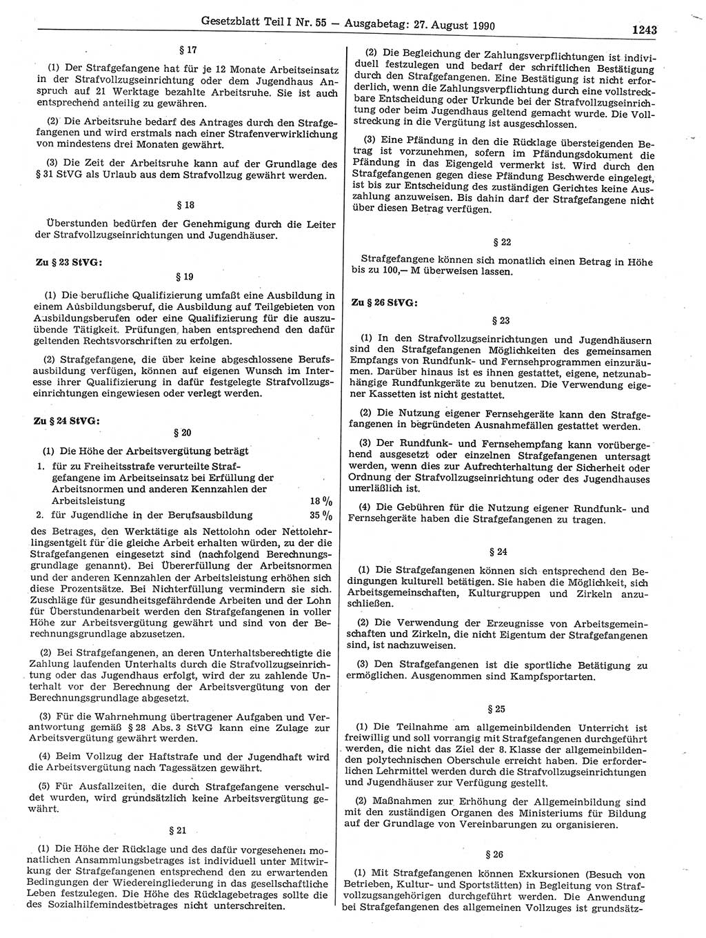 Gesetzblatt (GBl.) der Deutschen Demokratischen Republik (DDR) Teil Ⅰ 1990, Seite 1243 (GBl. DDR Ⅰ 1990, S. 1243)