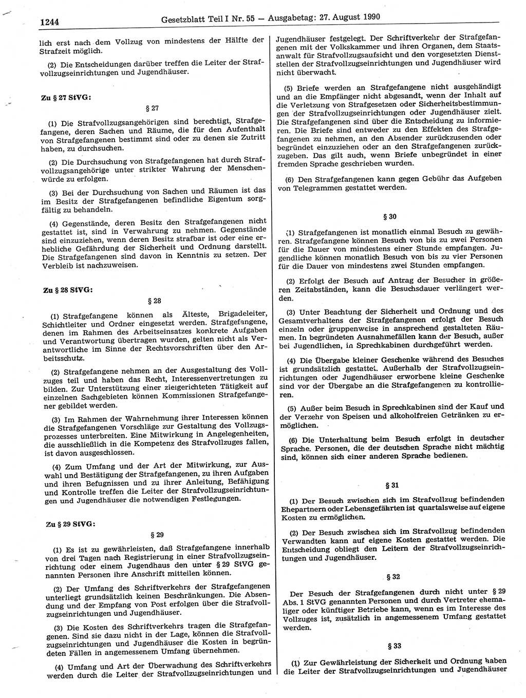 Gesetzblatt (GBl.) der Deutschen Demokratischen Republik (DDR) Teil Ⅰ 1990, Seite 1244 (GBl. DDR Ⅰ 1990, S. 1244)