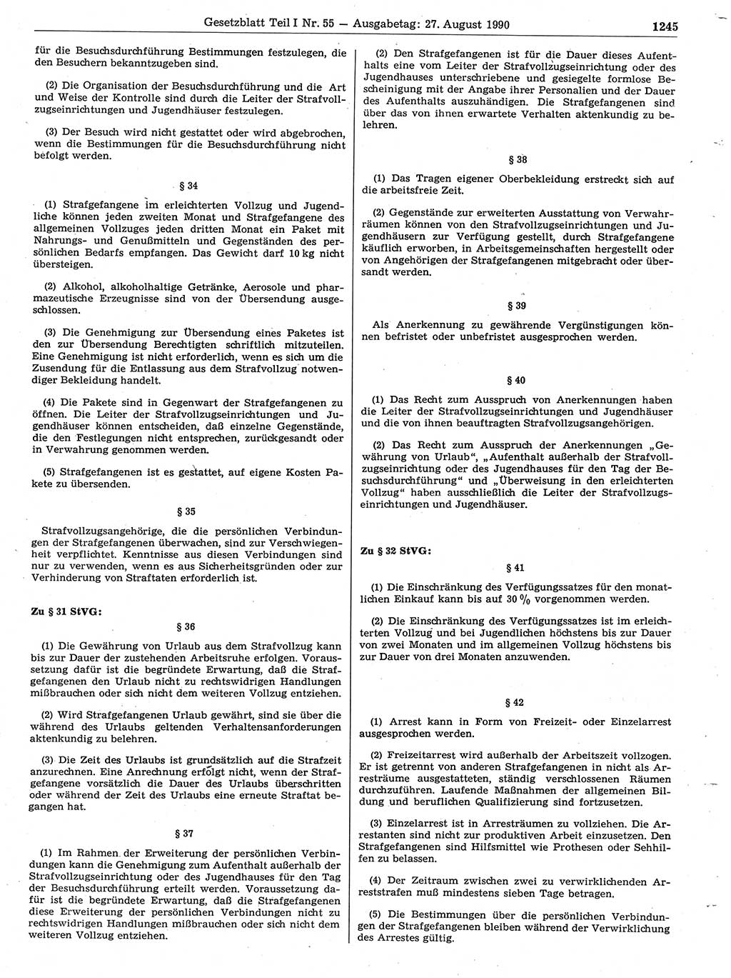 Gesetzblatt (GBl.) der Deutschen Demokratischen Republik (DDR) Teil Ⅰ 1990, Seite 1245 (GBl. DDR Ⅰ 1990, S. 1245)