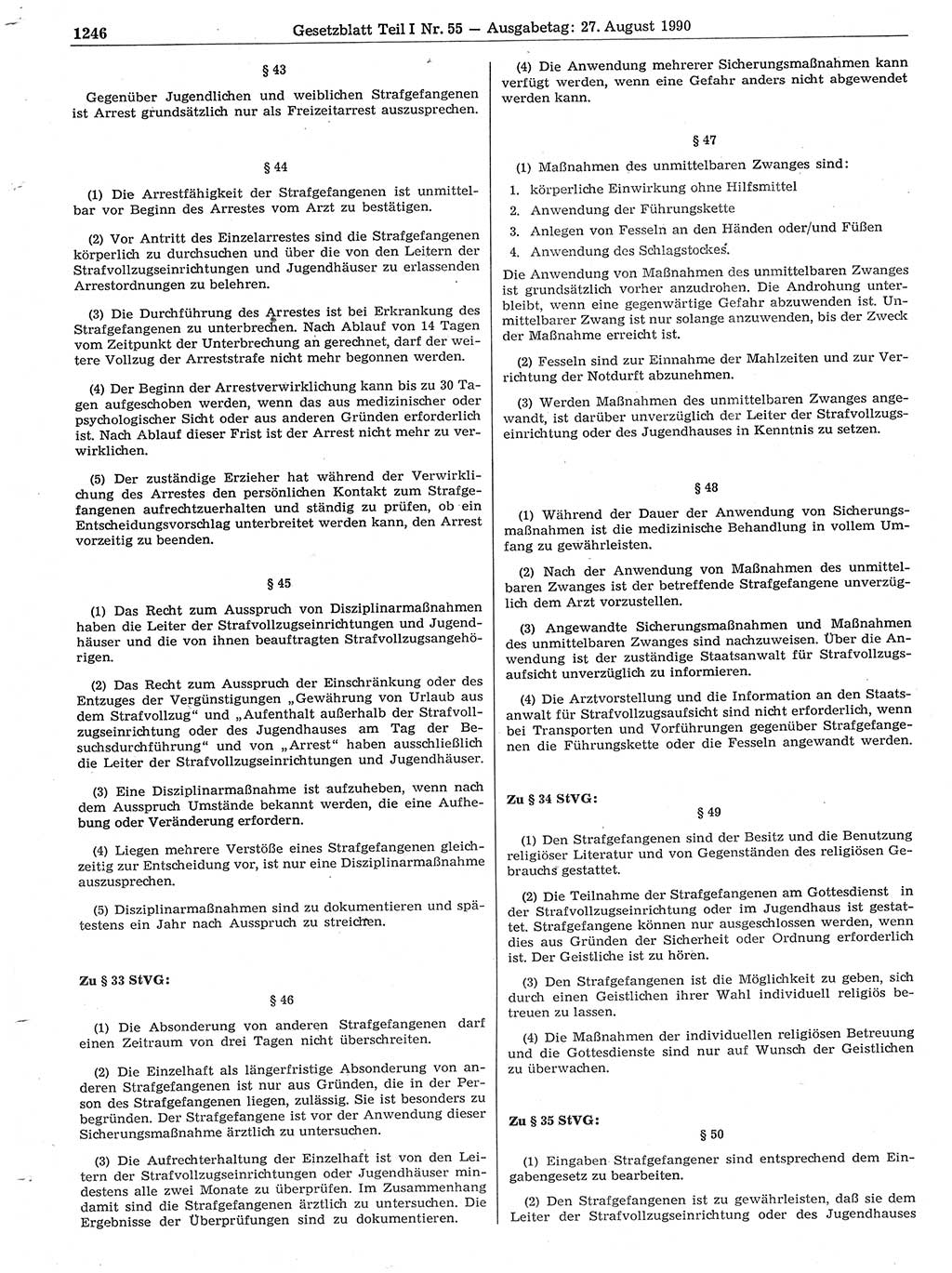 Gesetzblatt (GBl.) der Deutschen Demokratischen Republik (DDR) Teil Ⅰ 1990, Seite 1246 (GBl. DDR Ⅰ 1990, S. 1246)