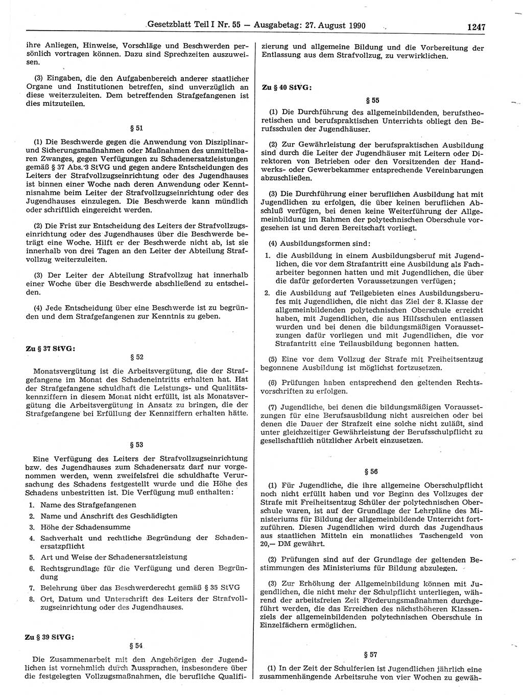 Gesetzblatt (GBl.) der Deutschen Demokratischen Republik (DDR) Teil Ⅰ 1990, Seite 1247 (GBl. DDR Ⅰ 1990, S. 1247)