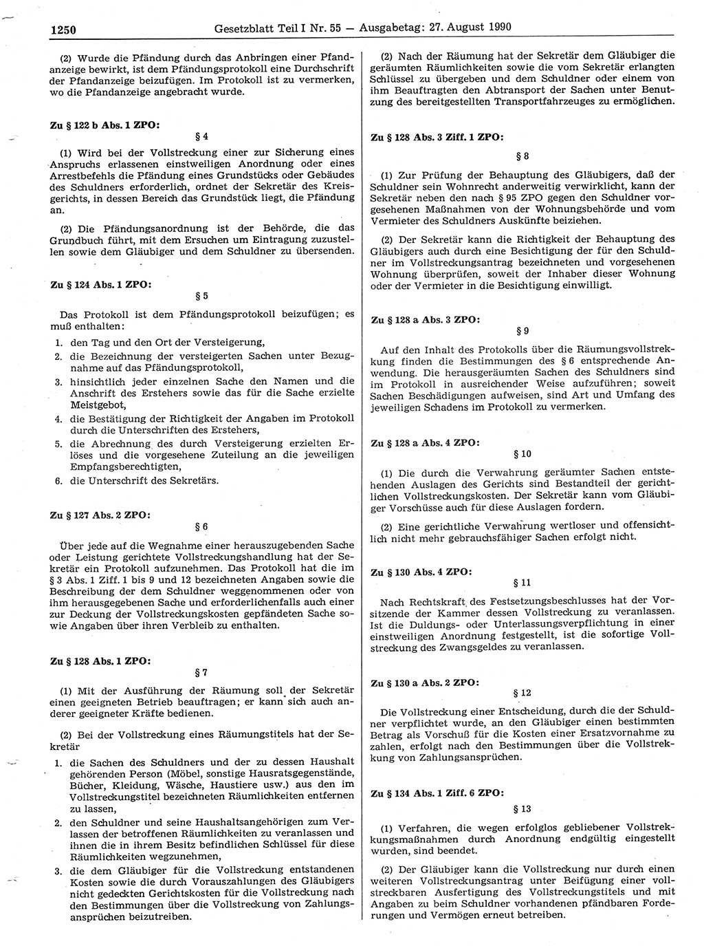 Gesetzblatt (GBl.) der Deutschen Demokratischen Republik (DDR) Teil Ⅰ 1990, Seite 1250 (GBl. DDR Ⅰ 1990, S. 1250)