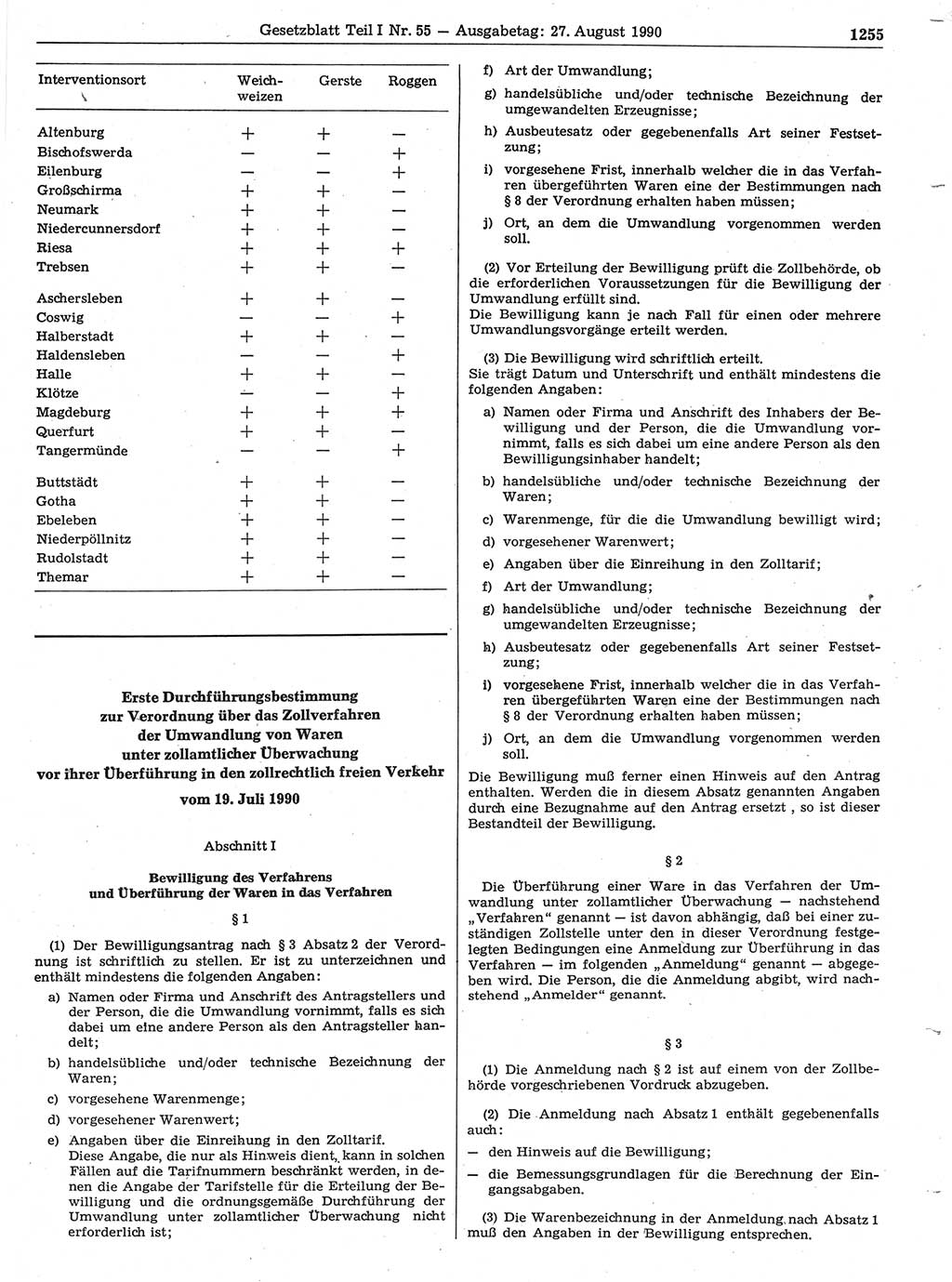 Gesetzblatt (GBl.) der Deutschen Demokratischen Republik (DDR) Teil Ⅰ 1990, Seite 1255 (GBl. DDR Ⅰ 1990, S. 1255)
