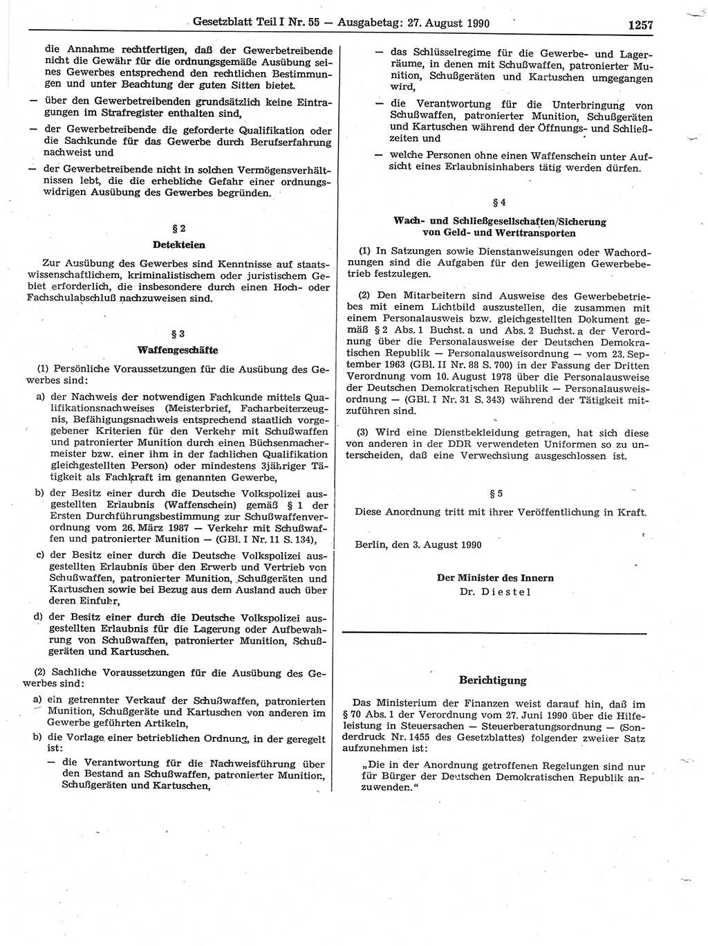 Gesetzblatt (GBl.) der Deutschen Demokratischen Republik (DDR) Teil Ⅰ 1990, Seite 1257 (GBl. DDR Ⅰ 1990, S. 1257)
