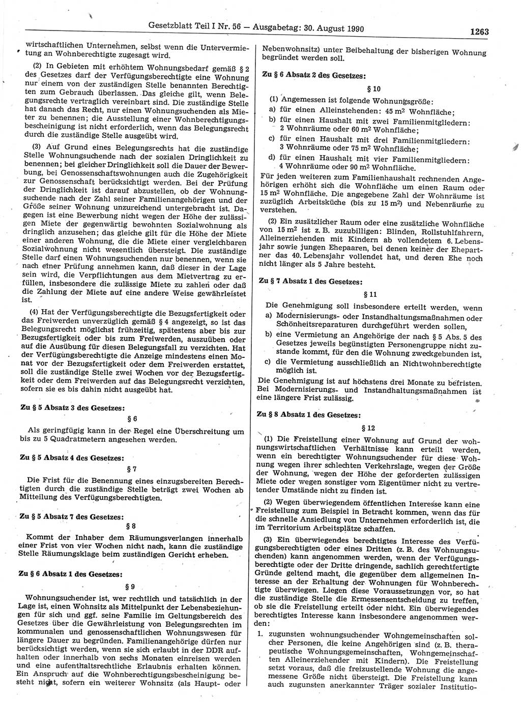 Gesetzblatt (GBl.) der Deutschen Demokratischen Republik (DDR) Teil Ⅰ 1990, Seite 1263 (GBl. DDR Ⅰ 1990, S. 1263)