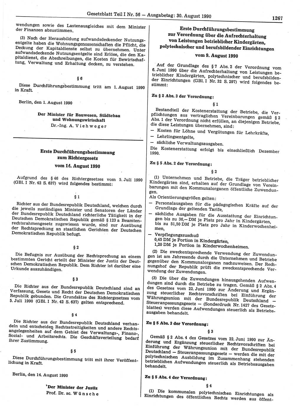 Gesetzblatt (GBl.) der Deutschen Demokratischen Republik (DDR) Teil Ⅰ 1990, Seite 1267 (GBl. DDR Ⅰ 1990, S. 1267)