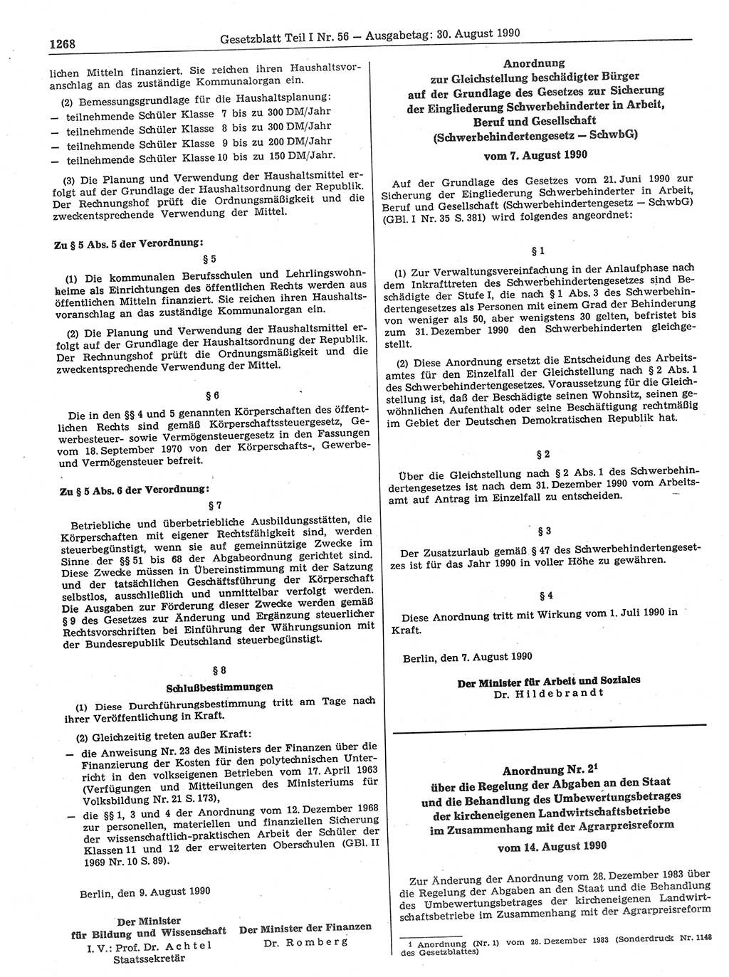 Gesetzblatt (GBl.) der Deutschen Demokratischen Republik (DDR) Teil Ⅰ 1990, Seite 1268 (GBl. DDR Ⅰ 1990, S. 1268)
