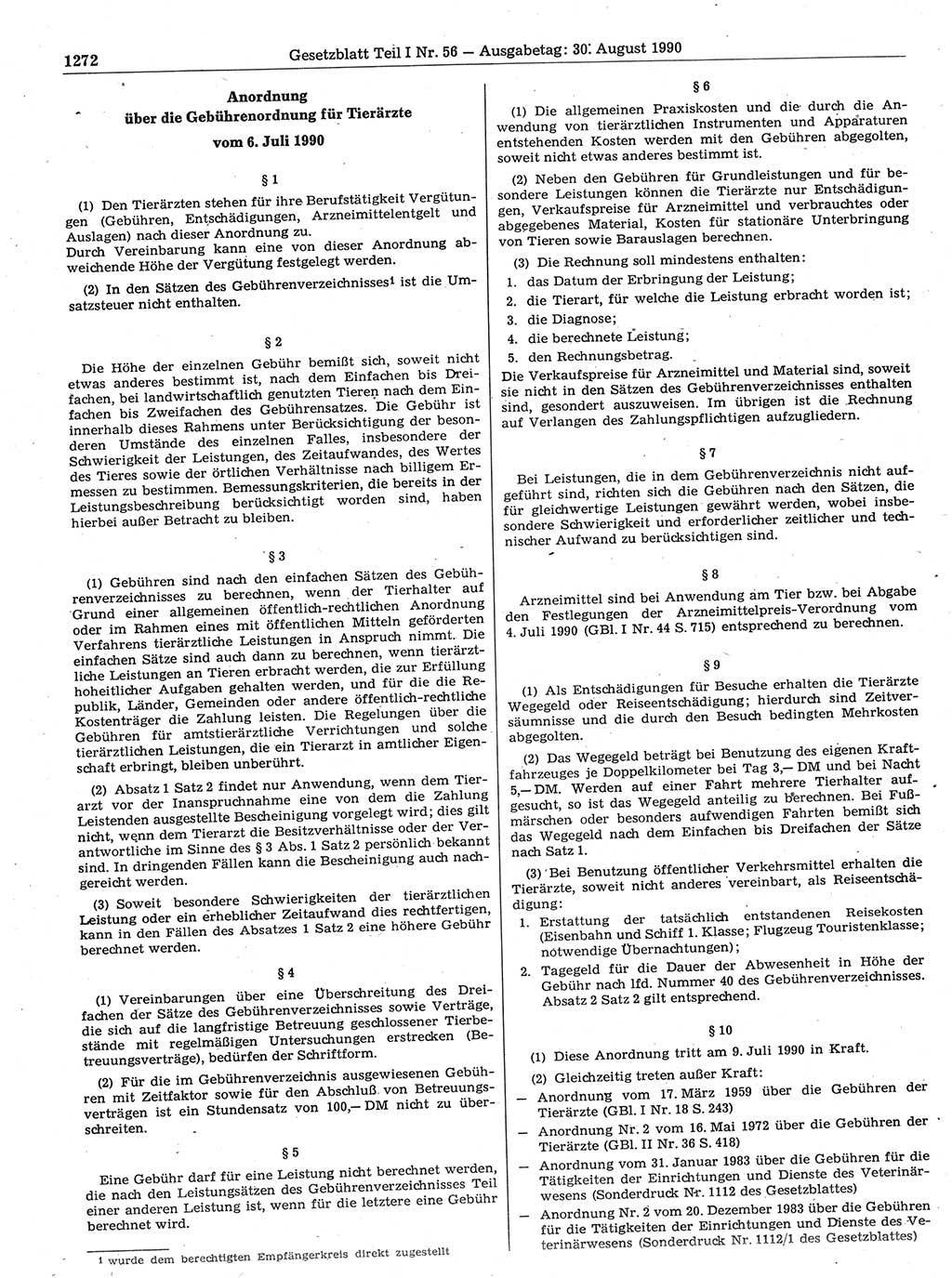 Gesetzblatt (GBl.) der Deutschen Demokratischen Republik (DDR) Teil Ⅰ 1990, Seite 1272 (GBl. DDR Ⅰ 1990, S. 1272)