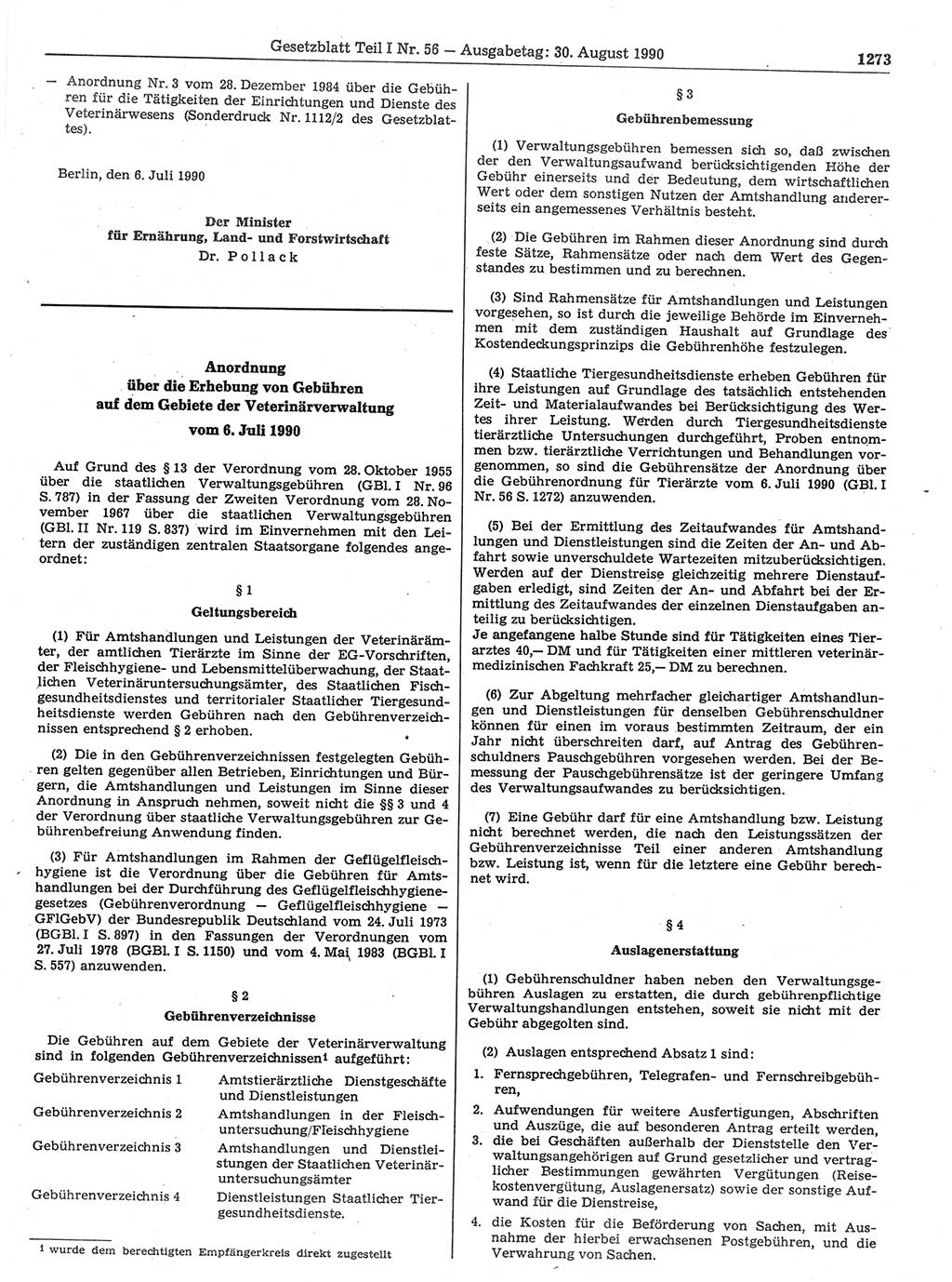 Gesetzblatt (GBl.) der Deutschen Demokratischen Republik (DDR) Teil Ⅰ 1990, Seite 1273 (GBl. DDR Ⅰ 1990, S. 1273)