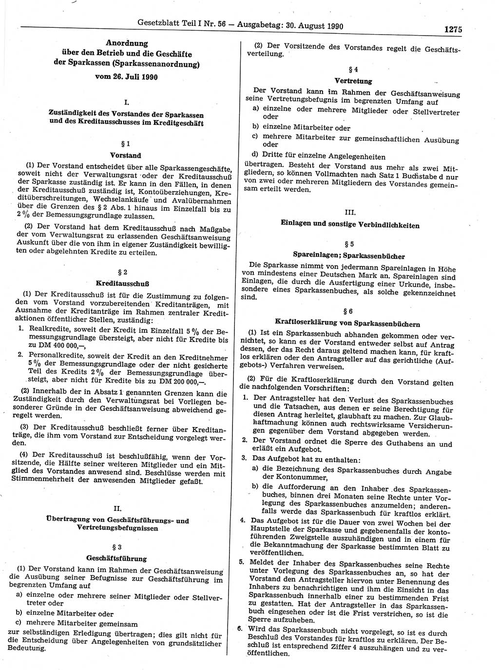Gesetzblatt (GBl.) der Deutschen Demokratischen Republik (DDR) Teil Ⅰ 1990, Seite 1275 (GBl. DDR Ⅰ 1990, S. 1275)