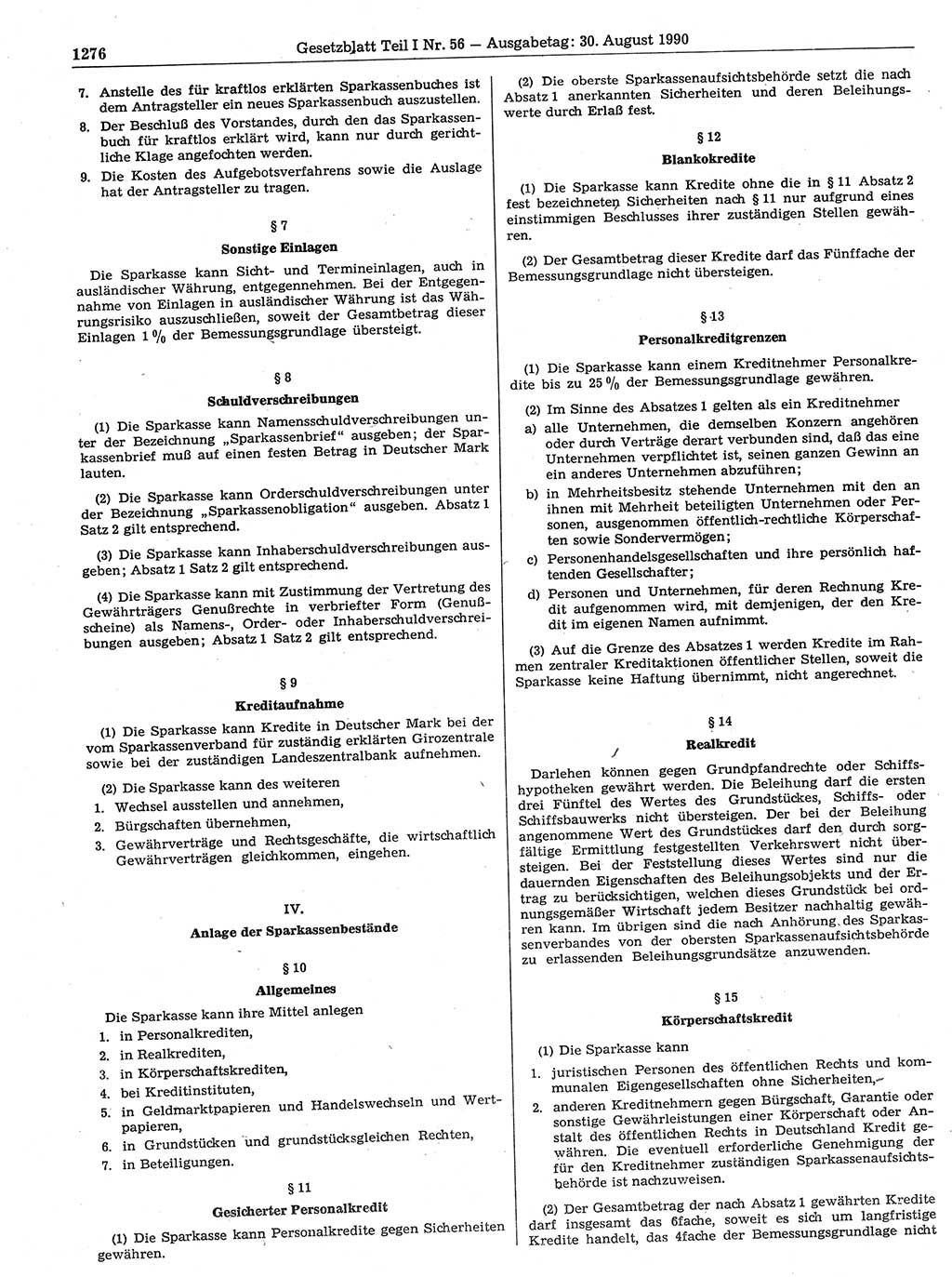 Gesetzblatt (GBl.) der Deutschen Demokratischen Republik (DDR) Teil Ⅰ 1990, Seite 1276 (GBl. DDR Ⅰ 1990, S. 1276)
