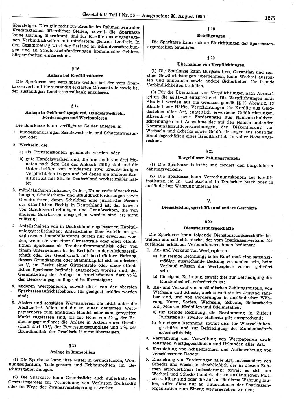 Gesetzblatt (GBl.) der Deutschen Demokratischen Republik (DDR) Teil Ⅰ 1990, Seite 1277 (GBl. DDR Ⅰ 1990, S. 1277)